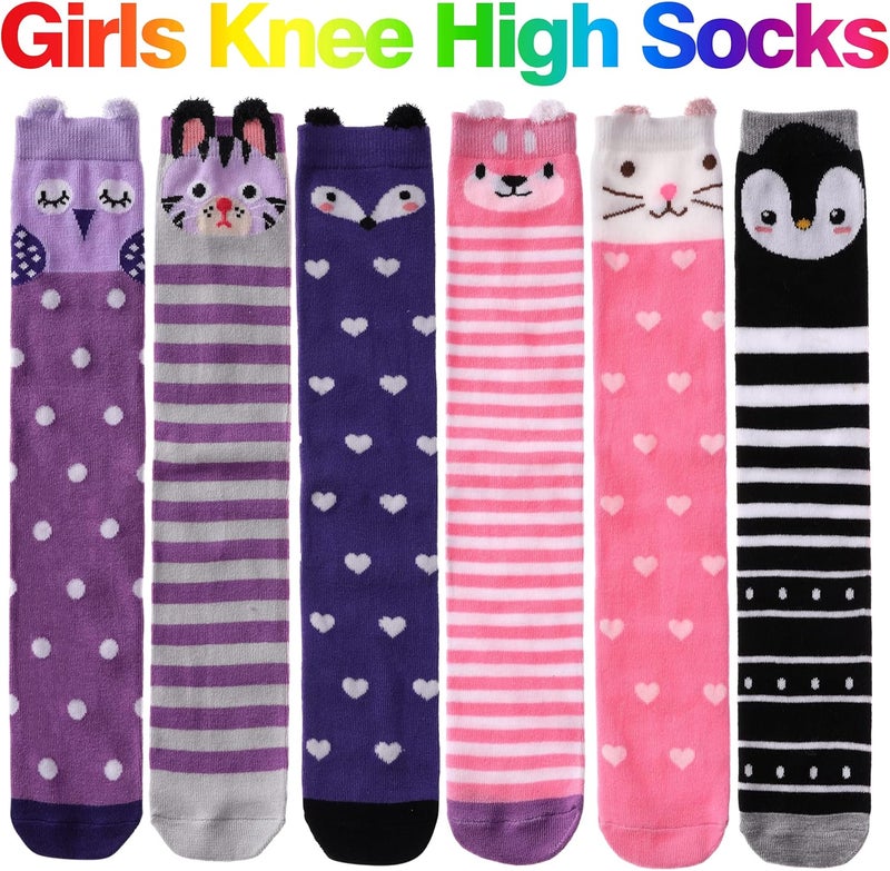 SDBING Kids Girls Knee High Socks Crazy Funny Gift Novelty Soft Cute Animal Dress Long Socks 6 Pairs - Image 5